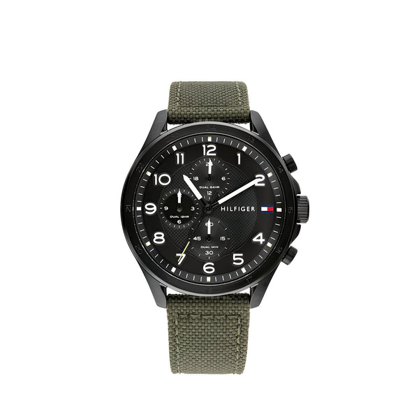 Tommy Hilfiger Axel Chronograph Black Dial Fibers Belt with Green Color Watch for Men-1792006