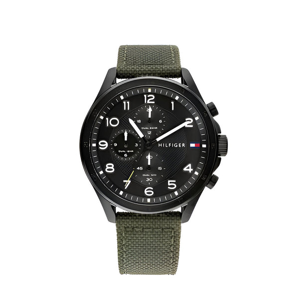 Tommy Hilfiger Axel Chronograph Black Dial Fibers Belt with Green Color Watch for Men-1792006