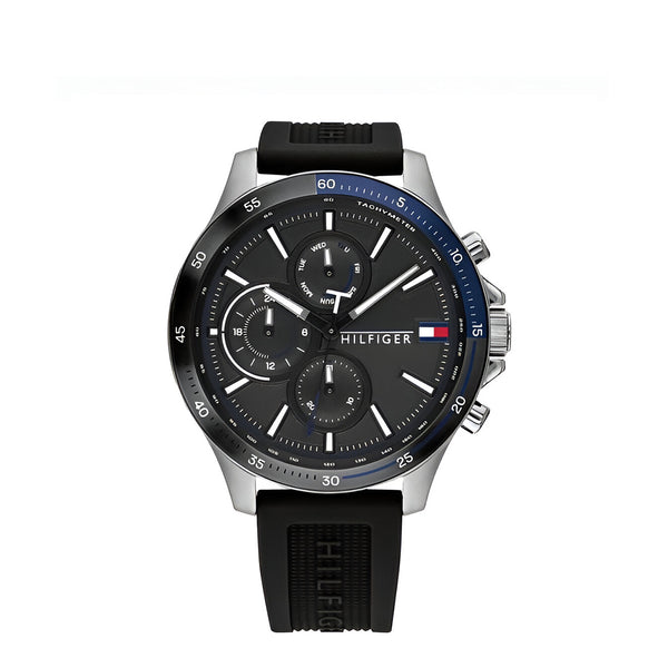 Tommy Hilfiger Bank Quartz Black Dial Black Rubber Strap Watch for Men - 1791724