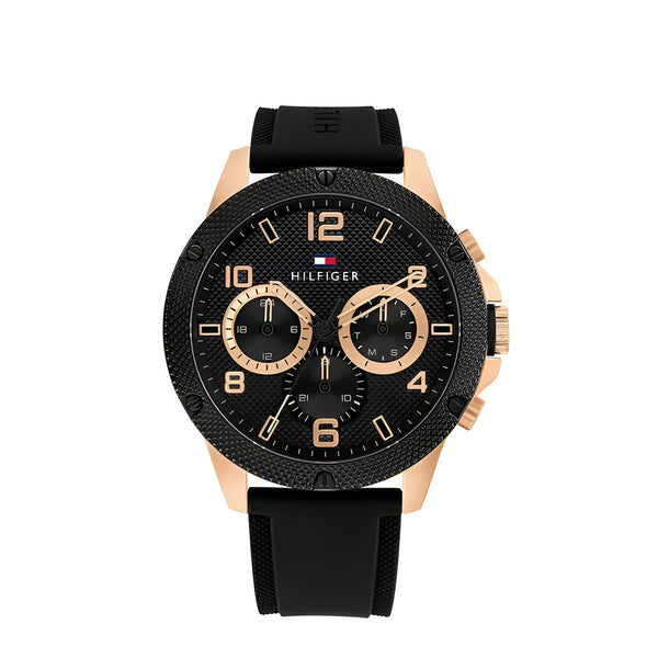 Tommy Hilfiger Blaze Multifunction Black Dial Black Rubber Strap Watch For Men - 1792028