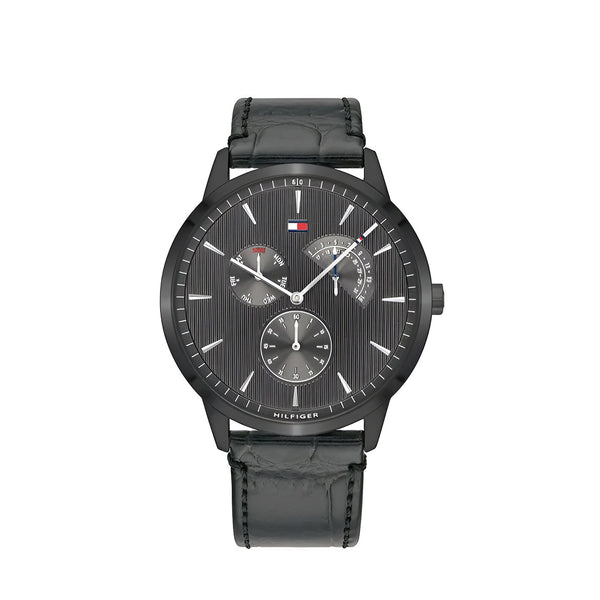 Tommy Hilfiger Brad Black Dial Leather belt with Black Color Watch for Men-1710388