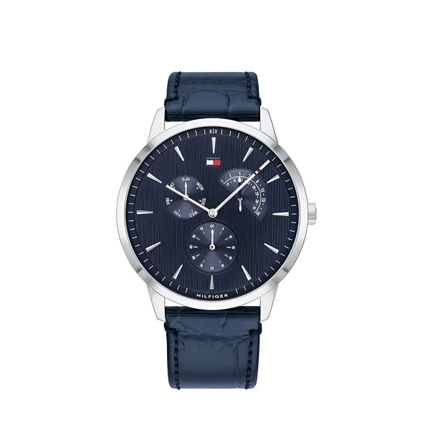 Tommy Hilfiger Brad Chronograph Quartz Blue Dial Blue Leather Strap Watch For Men - 1710387
