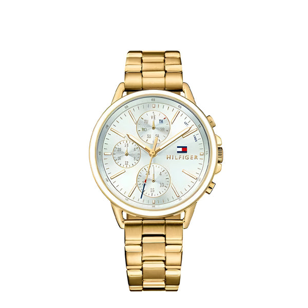Tommy Hilfiger Carly White Dial Gold Steel Strap Watch for Women - 1781786