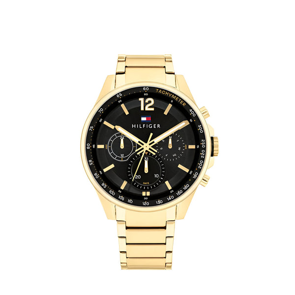 Tommy Hilfiger Chronograph Gold Steel Black Dial Multi-function Watch for Men- 1791974