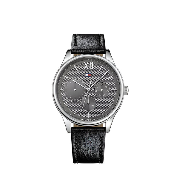 Tommy Hilfiger Damon Multifunction Black Dial Black Leather Strap Watch for Men - 1791417