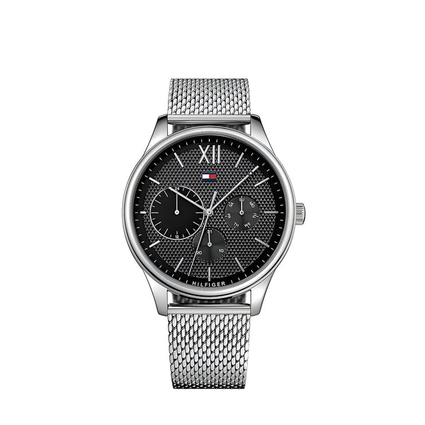 Tommy Hilfiger Damon Quartz Chronograph Black Dial Silver Mesh Bracelet Watch for Men - 1791415