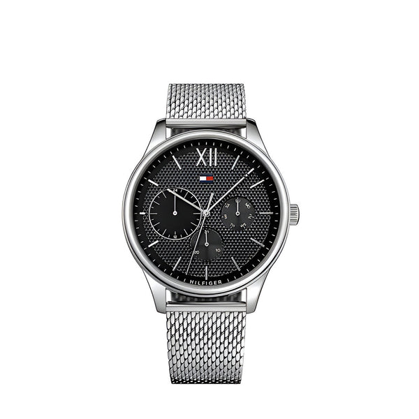 Tommy Hilfiger Damon Quartz Chronograph Black Dial Silver Mesh Bracelet Watch for Men - 1791415