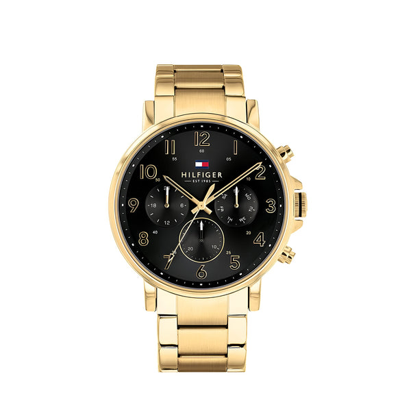 Tommy Hilfiger Daniel Chronograph Black Dial Gold Steel Strap Watch For Men - 1791978