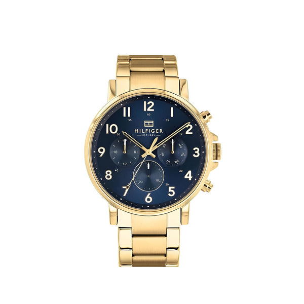 Tommy Hilfiger Daniel Chronograph Blue Dial Gold Steel Strap Watch for Men - 1710384