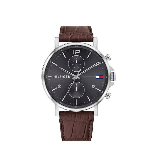Tommy Hilfiger Daniel Grey Dial Brown Leather Strap Watch for Men - 1710416