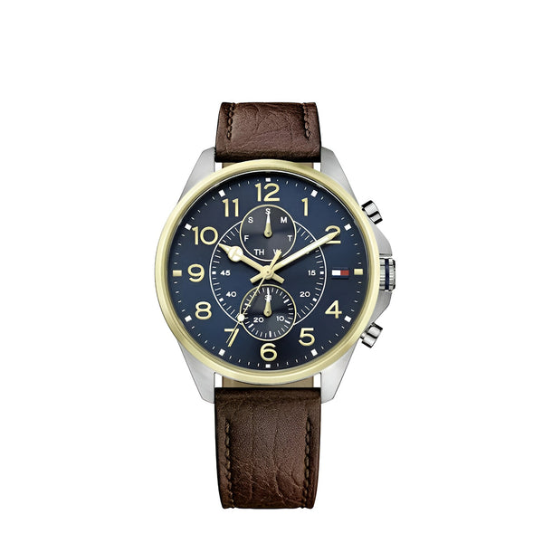 Tommy Hilfiger Dean Multifunctional Blue Dial Brown Leather Strap Watch for Men - 1791275