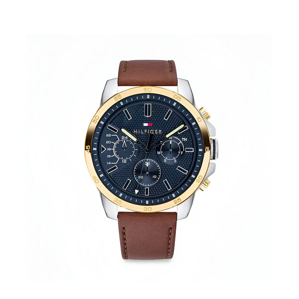 Tommy Hilfiger Decker Blue Dial Brown Leather Strap Watch for Men - 1791561