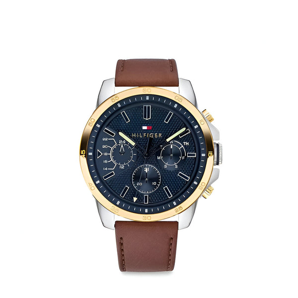 Tommy Hilfiger Decker Blue Dial Brown Leather Strap Watch for Men - 1791561