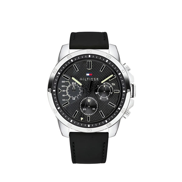Tommy Hilfiger Decker Chronograph Black Dial Black Leather Strap Watch for Men - 1791563