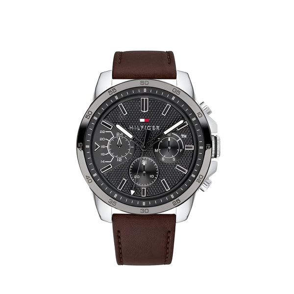 Tommy Hilfiger Decker Chronograph Grey Dial Brown Leather Strap Watch for Men - 1791562