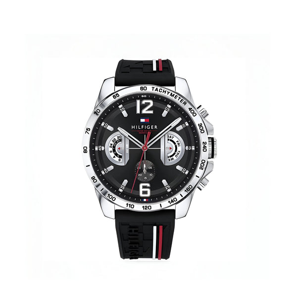 Tommy Hilfiger Decker Quartz Black Dial Black Rubber Strap Watch for Men - 1791473