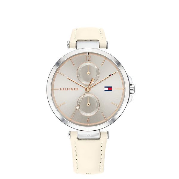 Tommy Hilfiger Gray Dial Leather Belt with Beige Color Watch For Women-1782123