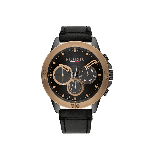 Tommy Hilfiger Harley Chronograph Black Dial Leather Belt with Black Color Watch for Men-1791893