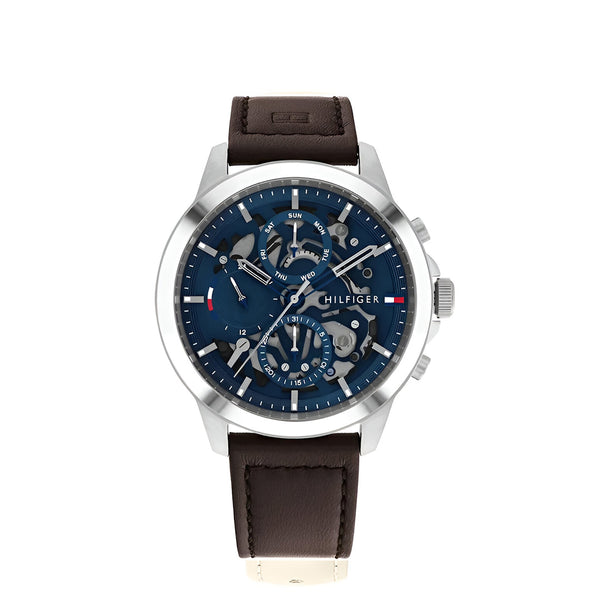 Tommy Hilfiger Henry Brown Leather Strap Blue Dial Chronograph Quartz Watch for Mens - 1710476