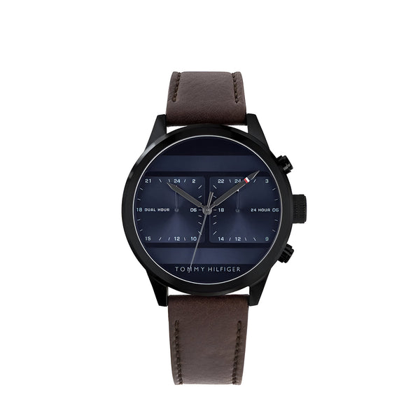 Tommy Hilfiger Icon Blue dial Leather belt with Brown color Watch for Mens-1791593