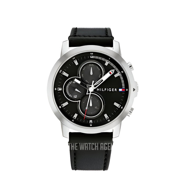 Tommy Hilfiger Jameson Black Dial Leather Strap 46 mm Watch for Men-1792052