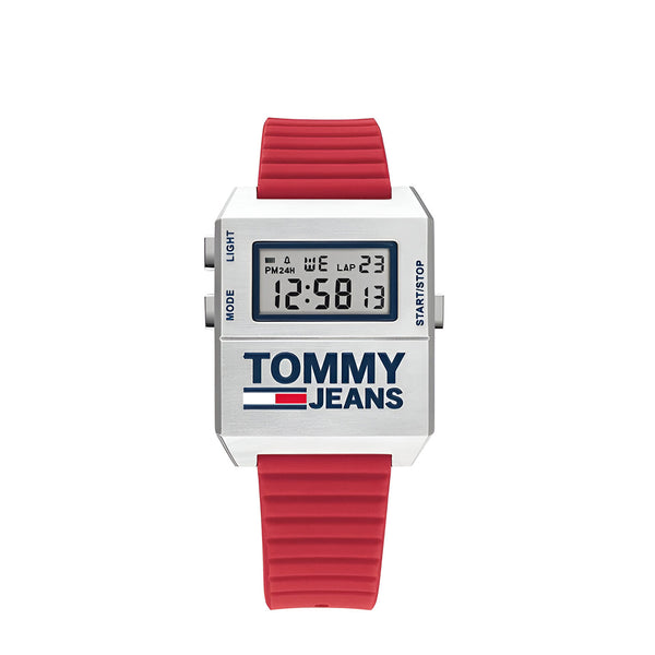 Tommy Hilfiger Jeans Digital  White dial Rubber belt with Red color Watch for Mens-1791674