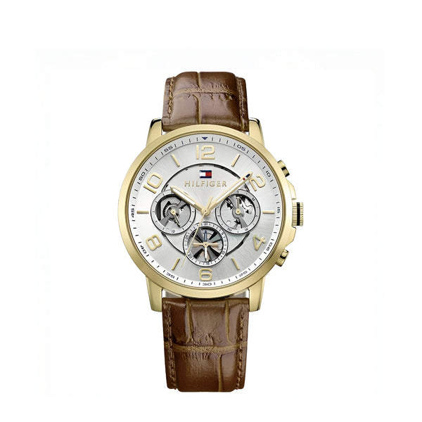 Tommy Hilfiger Keagan Quartz Silver Dial Brown Leather Strap Watch for Men - 1791291