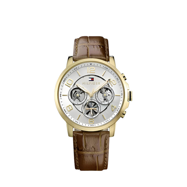 Tommy Hilfiger Keagan Quartz Silver Dial Brown Leather Strap Watch for Men - 1791291