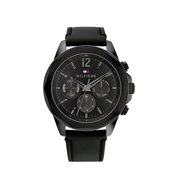 Tommy Hilfiger Lars Chronograph Black Dial Black Leather Strap Watch For Men - 1792062