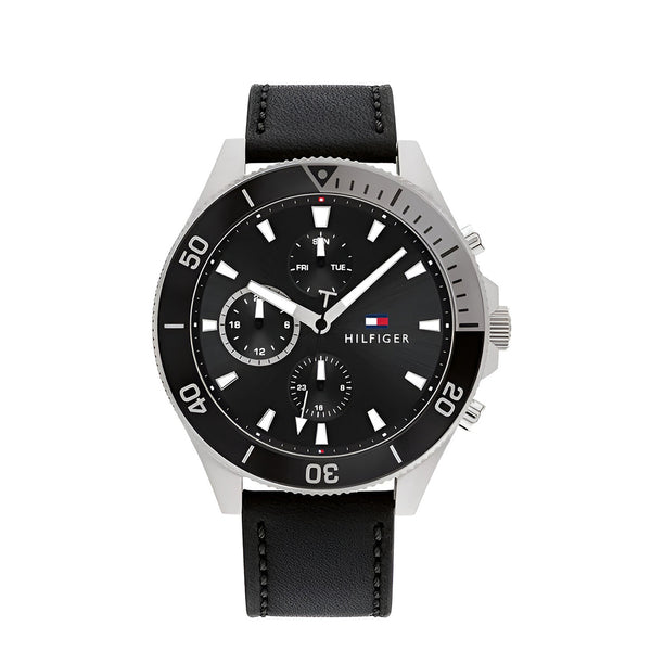 Tommy Hilfiger Larson Chronograph Black Dial Black Leather Strap Watch For Men - 1791984