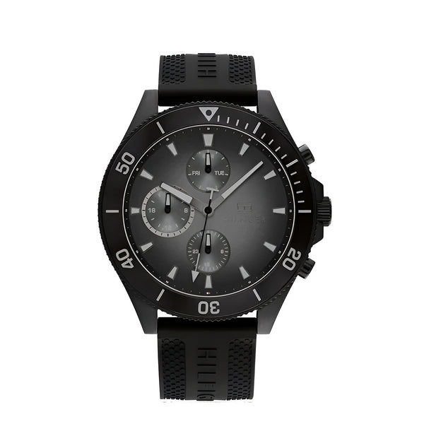 Tommy Hilfiger Larson Chronograph Black Dial Black Rubber Strap Watch For Men - 1791921