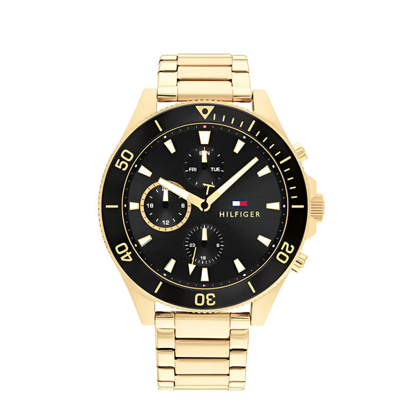Tommy Hilfiger Larson Chronograph Black Dial Gold Steel Strap Watch For Men - 1791919
