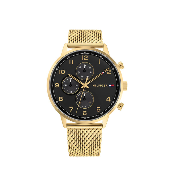 Tommy Hilfiger Leonard Chronograph Black Dial with Gold Mash Chain Watch for Men-1791989