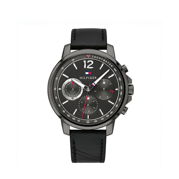 Tommy Hilfiger London Chronograph Grey Dial Black Leather Strap Watch for Men - 1791533