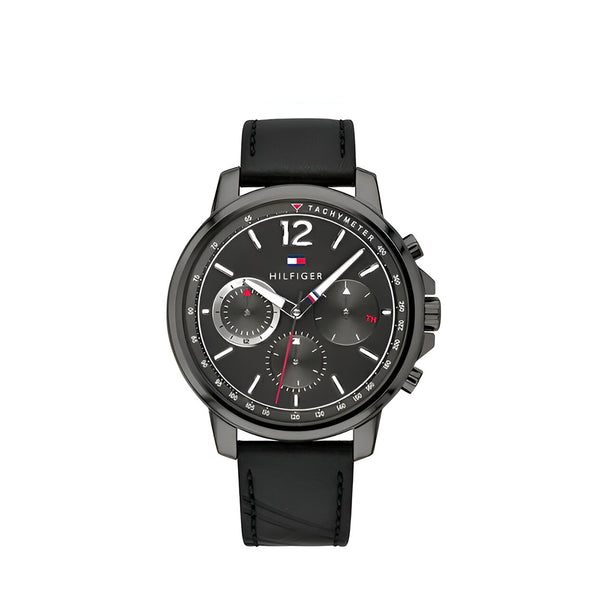Tommy Hilfiger London Chronograph Grey Dial Black Leather Strap Watch for Men - 1791533