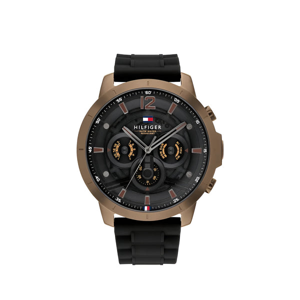 Tommy Hilfiger Luca Chronograph Black Dial Black Rubber Strap Watch For Men - 1710491