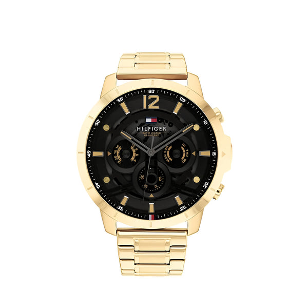 Tommy Hilfiger Luca Chronograph Black Dial Gold Steel Strap Watch For Men - 1710511