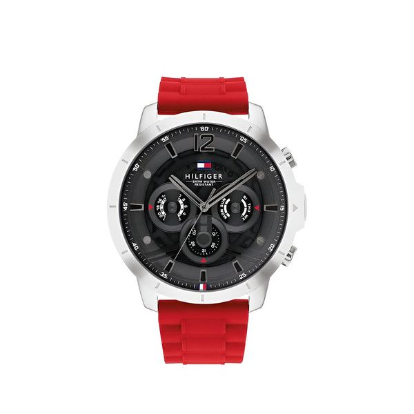 Tommy Hilfiger Luca Chronograph Grey Dial Red Silicone Strap Watch For Men - 1710490