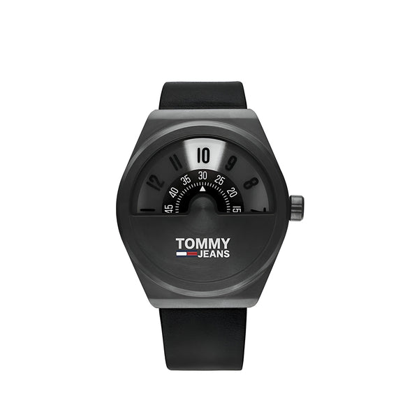 Tommy Hilfiger Monogram Pop Quartz Black Dial Black Leather Strap Watch For Men - 1791773