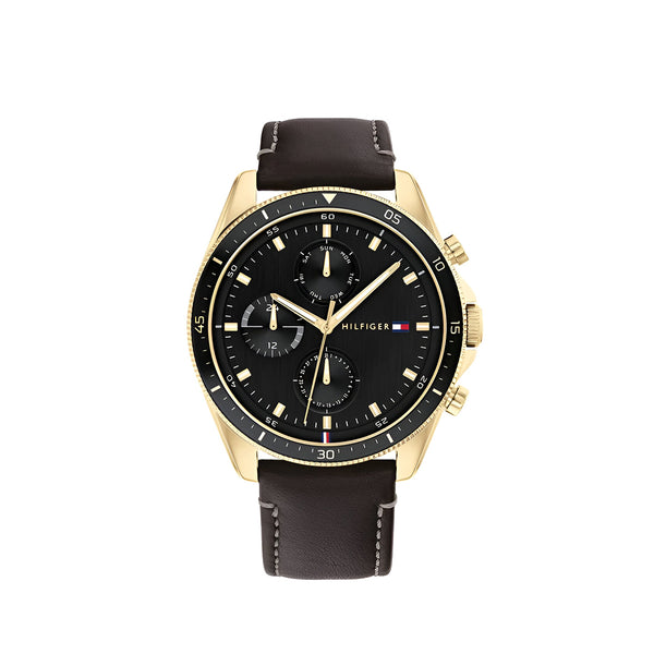 Tommy Hilfiger Parker Chronograph Black Dial Brown Leather Strap Watch For Men  - 1791836