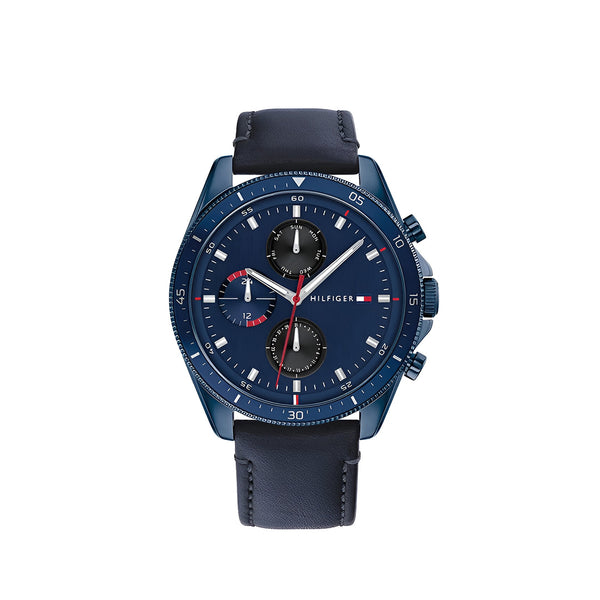 Tommy Hilfiger Parker Chronograph Quartz Blue Dial Blue Leather Strap Watch For Men - 1791839