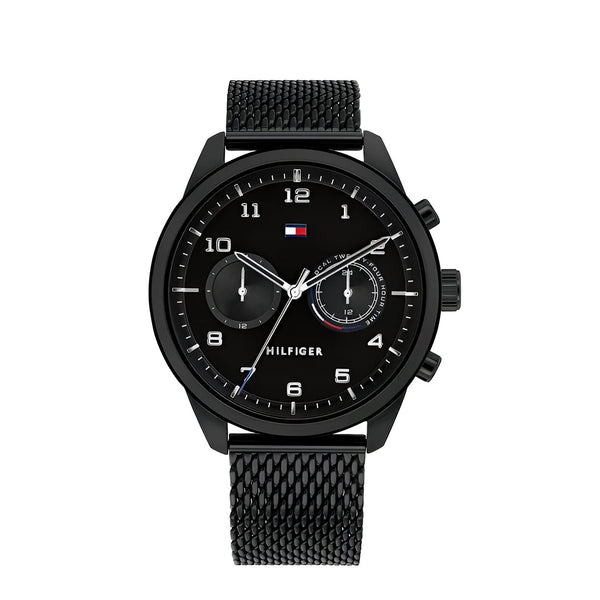 Tommy Hilfiger Patrick Dual Time Black Dial Metal Mesh Belt with Black Color Watch for Men-1791787