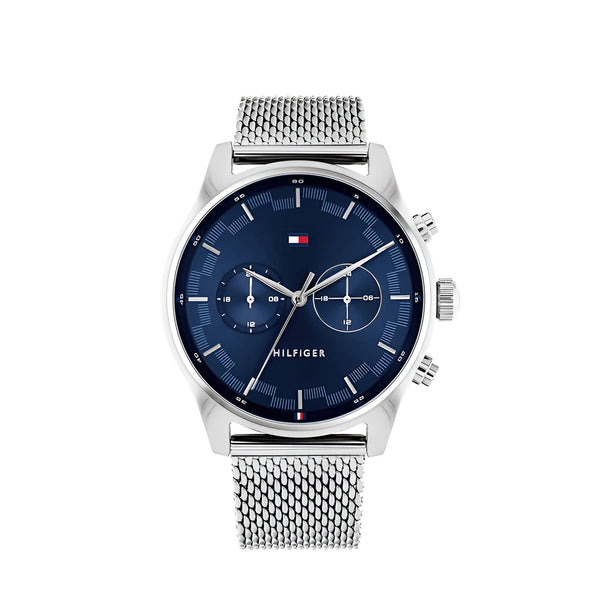 Tommy Hilfiger Sawyer Blue Dial Mesh Metal Belt with Silver Color Watch for Men-1710420