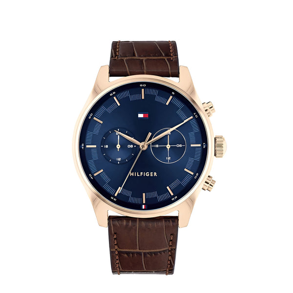 Tommy Hilfiger Sawyer Chronograph Blue dial Leather Belt Watch for Mens-1710423