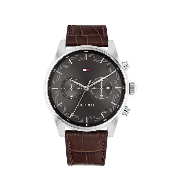 Tommy Hilfiger Sawyer Chronograph Gray dial Leather Belt Watch for Mens-1710422