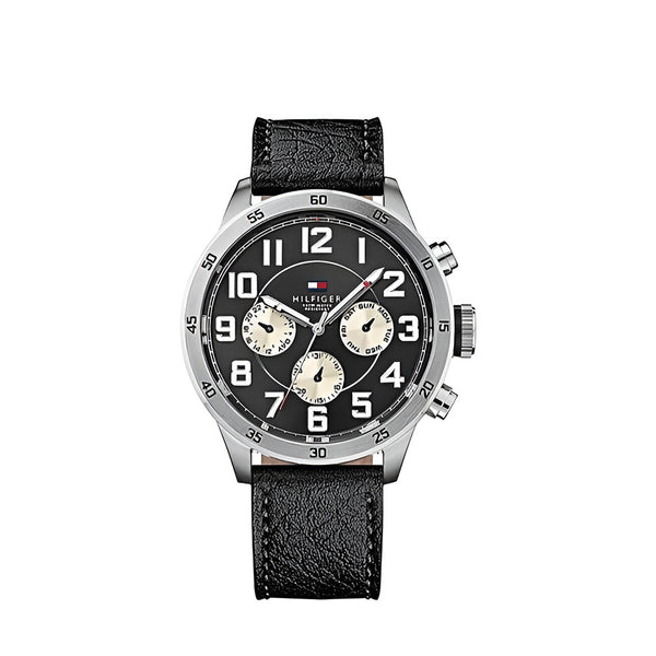 Tommy Hilfiger Sport Chronograph Black Dial Black Leather Strap Watch for Men - 1791050