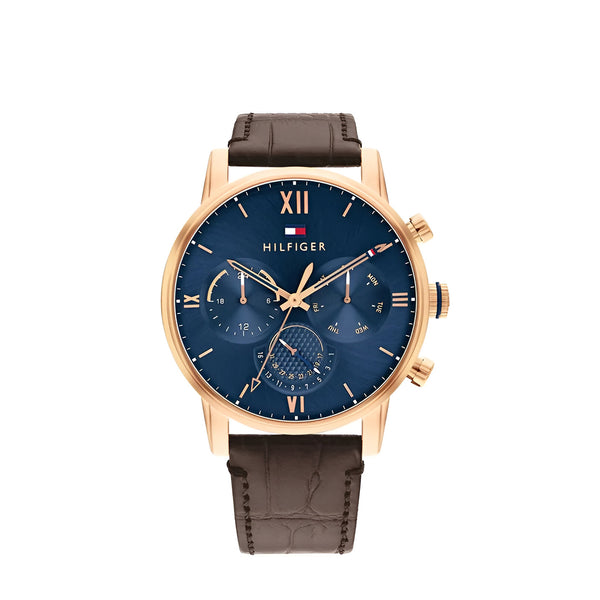 Tommy Hilfiger Sullivan Brown Leather Strap Blue Dial Chronograph Quartz Watch for Mens - 1791933