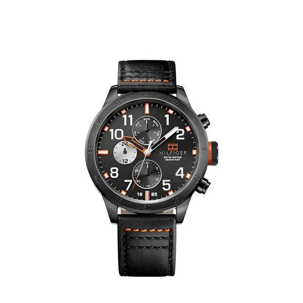 Tommy Hilfiger Trent Multifunction Black Dial Black Leather Strap Watch for Men - 1791136