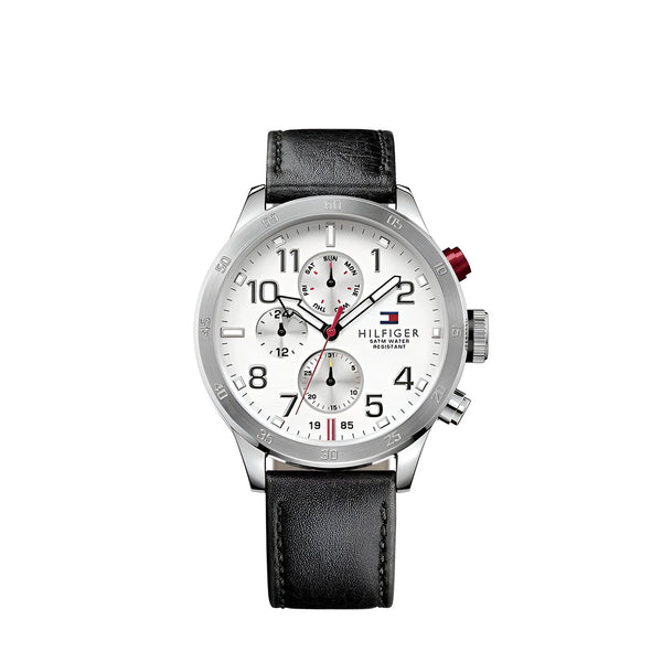 Tommy Hilfiger Trent Multifunction White Dial Black Leather Strap Watch for Men - 1791138