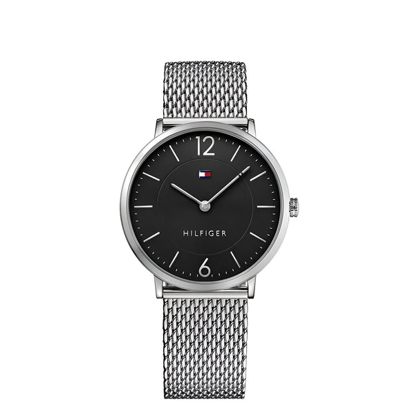 Tommy Hilfiger Ultra Slim Black dial Metal Mesh belt with Silver color Watch for Mens-1710355